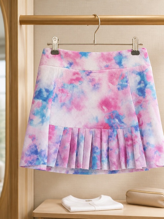 dona jo Dresses & Skirts - Pleated Tie-Dye Mini Skirt - Pink & Blue